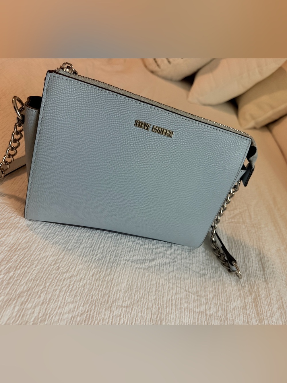 Steve Madden Pale Blue Textured Crossbody with Silver Chain